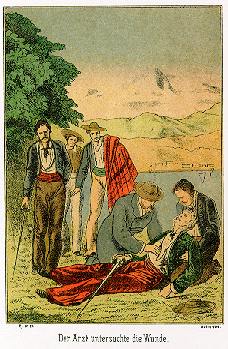 Der Arzt untersuchte die Wunde.